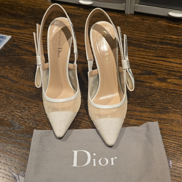 Dior Cream Polka Dot Slingback Heels - Picture 1 of 7